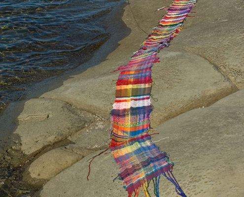 Salt Spring photos of beautiful SAORI weaving.